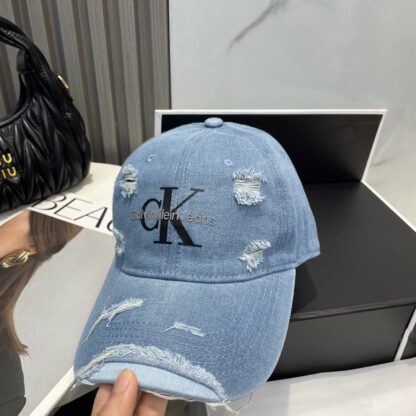 Calvin Kleinf washed distressed denim baseball cap - Image 6