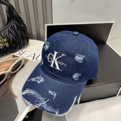 Calvin Kleinf washed distressed denim baseball cap - Image 6