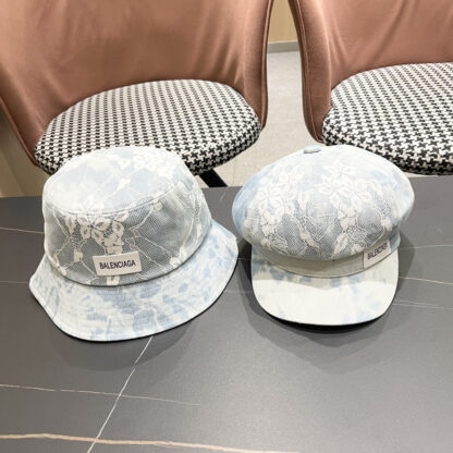 Balenciaga Spring Denim Embroidered Lace Bucket Hat - Image 6