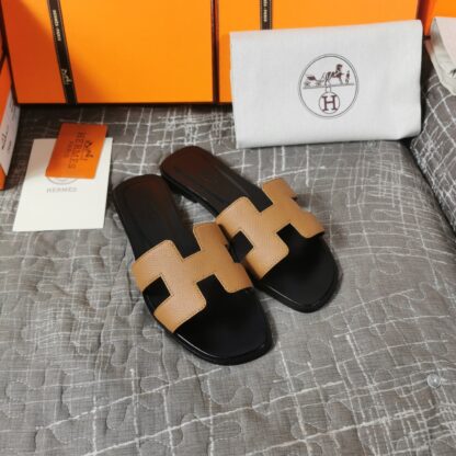 Hermes black and brown handmade slippers - Image 6