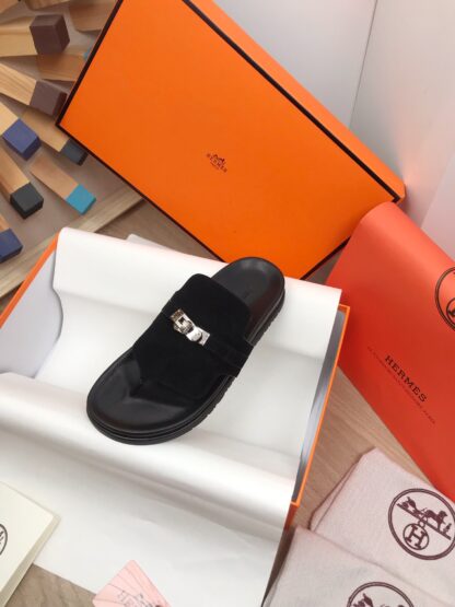 Hermès new spring and summer comfortable black slippers - Image 6