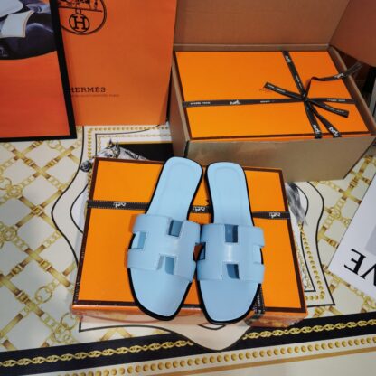 Hermès latest light blue handmade slippers - Image 6