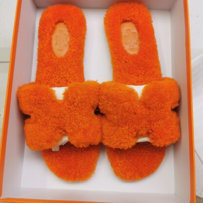 Hermès comfortable versatile orange cotton slippers - Image 6