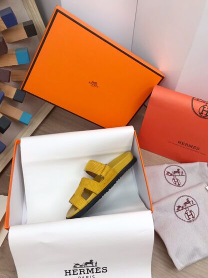 Hermès yellow spring and summer new leather slippers - Image 6