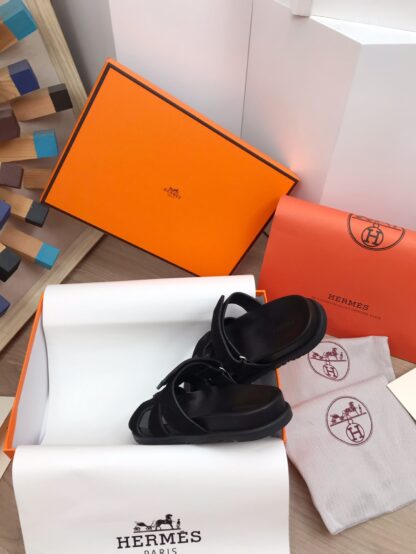 Hermès black spring and summer new leather slippers - Image 6
