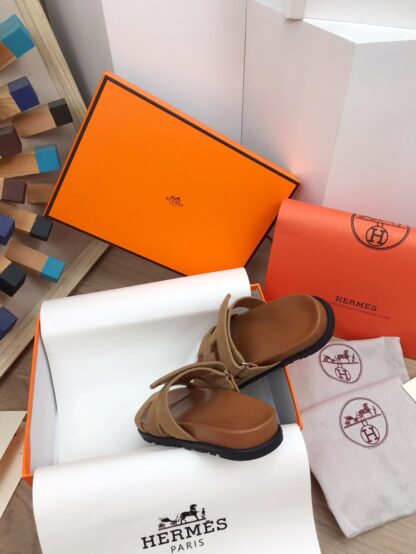Hermès brown new spring and summer leather slippers - Image 6
