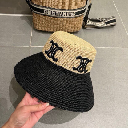Celine premium embroidered logo raffia bucket hat - Image 4