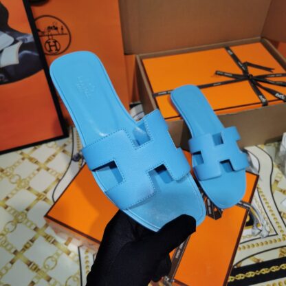 Hermès glazed blue handmade slippers - Image 6