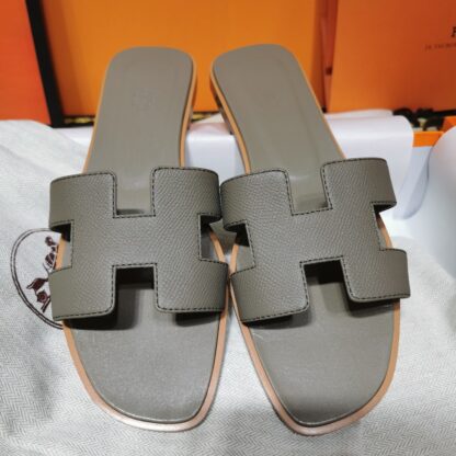Hermès Elephant Grey Handmade Slippers - Image 6