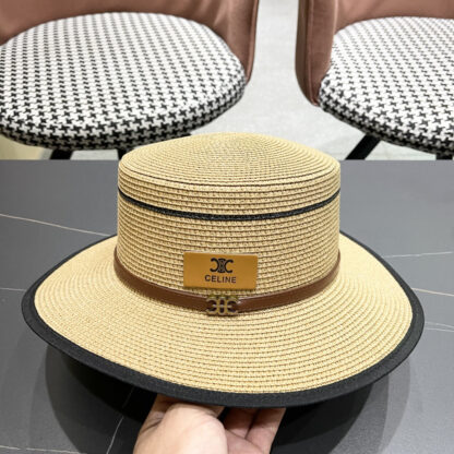 Celine summer flat top sun protection all-match senior straw hat - Image 6