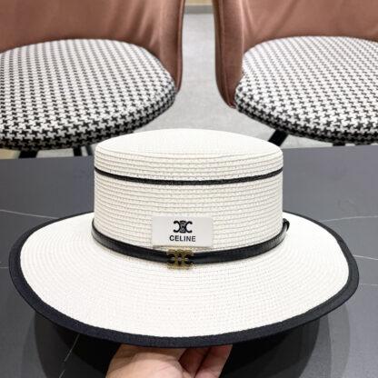 Celine summer flat top sun protection all-match senior straw hat - Image 6