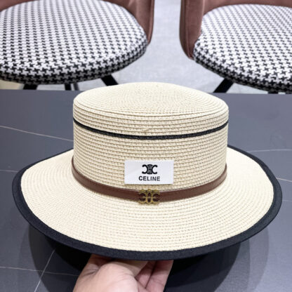 Celine summer flat top sun protection all-match senior straw hat - Image 6