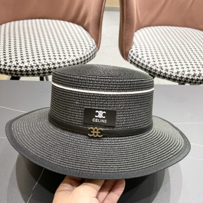 Celine summer flat top sun protection all-match senior straw hat - Image 6