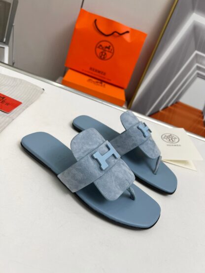 Hermès Spring and Summer Blue Daily Home Travel Holiday Essential Slippers - Image 5
