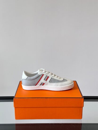 Hermes white and gray high-end men's low-top thick-soled casual sports shoes - Image 6