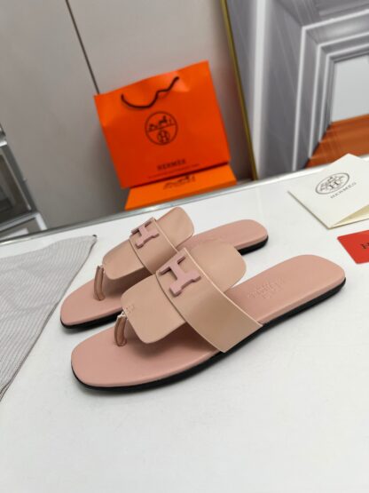 Hermès spring and summer pink apricot daily home travel vacation essential slippers - Image 5