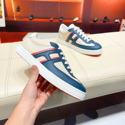 Hermès beige and blue high-end men's low-top thick-soled casual sneakers - Image 6
