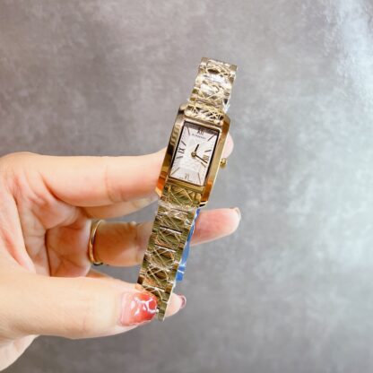 Burberry rectangular dial checkered steel strap quartz women's watch - Image 6
