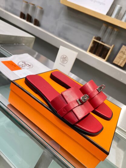 Hermès early spring new red pure handmade leather slippers - Image 6