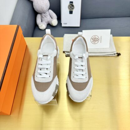 Hermès Spring and Summer Classic Couple Style Gray and Brown Colorblock Sports Casual Shoes - Image 6