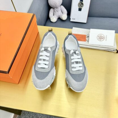 Hermès Spring and Summer Classic Couple Style British Gray and Yellow Colorblock Sports Casual Shoes - Image 6