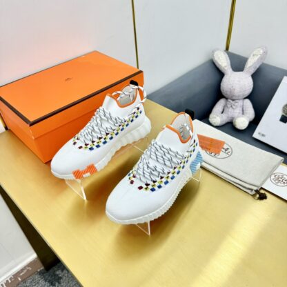 Hermès Spring and Summer White, Blue and Orange Colorblock Couple Classic Sports Casual Shoes - Image 6