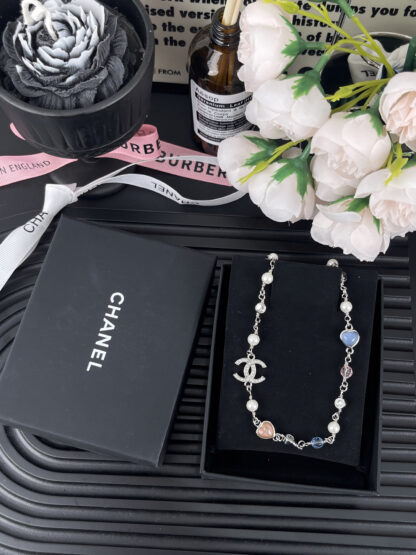 Chanel love color pearl double c silver necklace - Image 6