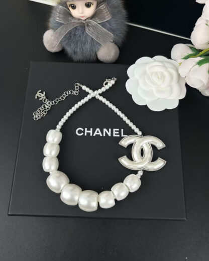 Chanel White Large Pearl Double C Necklace - Image 6