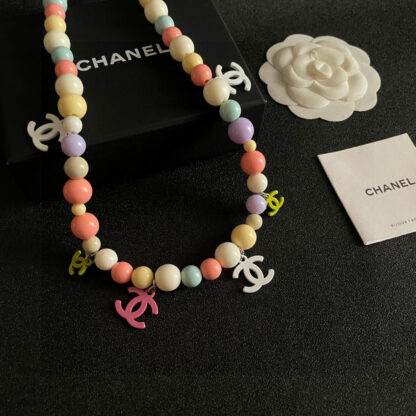 Chanel colorful macaron color multi-pendant ball double C necklace - Image 5