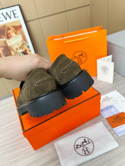 Hermes dark green comfortable trendy leather loafers - Image 4