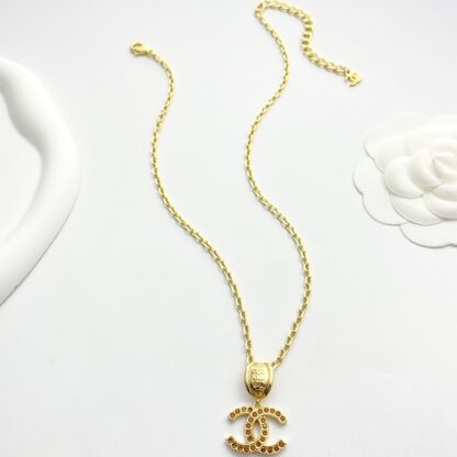 Chanel Vintage Red Brown Rhinestone Double C Necklace - Image 6