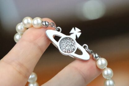 Vivienne Westwood White Diamond Saturn Pearl Necklace - Image 6