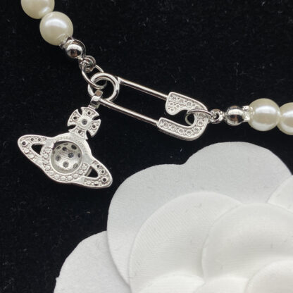 Vivienne Westwood Planet Pearl Brooch Necklace - Image 6
