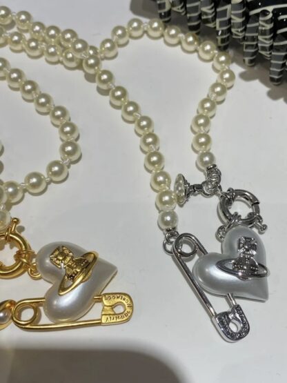 Vivienne Westwood vintage pin peach heart Saturn Queen Mother necklace - Image 6