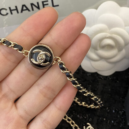 Chanel black gold button leather necklace - Image 6