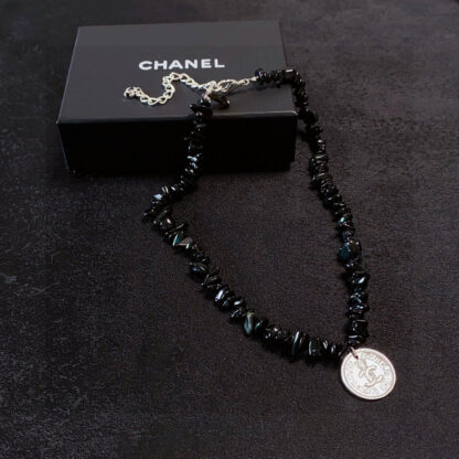 Chanel Black Agate Letters Thick Chain Necklace - Image 5