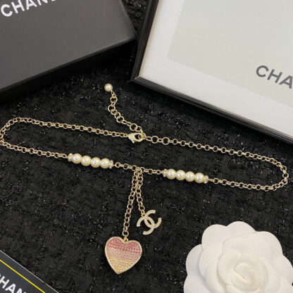 Chanel Gradient Pink Diamond Heart Pearl Necklace - Image 6