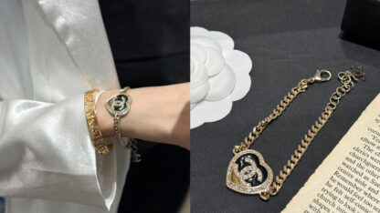 Chanel Gold Heart Peach Color Block Necklace - Image 6