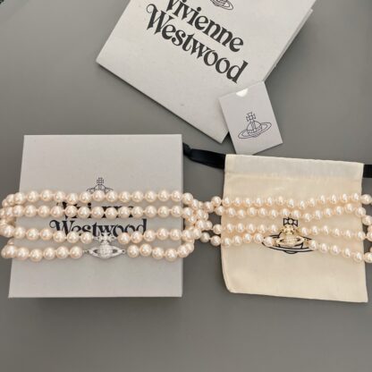 Vivienne Westwood Saturn double pearl necklace with full diamonds - Image 6