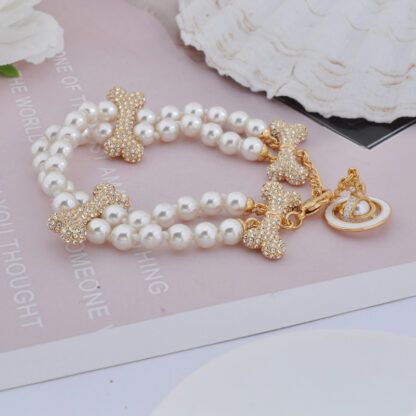 Vivienne Westwood Bone Double Row Pearl Bracelet - Image 6