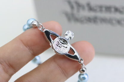 Vivienne Westwood Grey Blue Saturn Pearl Bracelet - Image 6