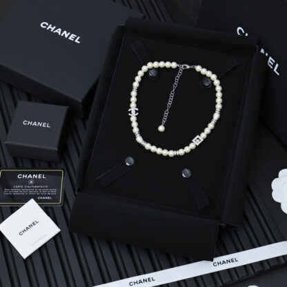 Chanel Full Diamond Square Pearl Letter Necklace - Image 6