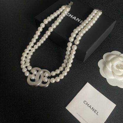 Chanel Double Pearl Double C Necklace - Image 4
