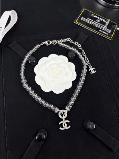 Chanel transparent beads circle full diamond double c pendant necklace - Image 6
