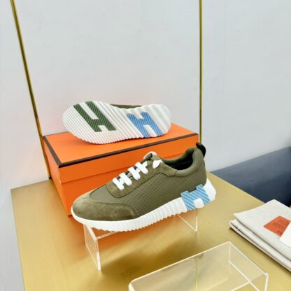 Hermes Spring and Summer Couple's Green and White Color Matching Sports Casual Shoes - Image 6