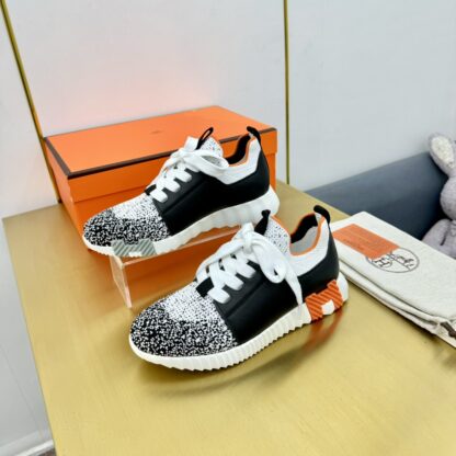 Hermes Spring and Summer Couples White and Black Color Matching Breathable and Durable Sports Casual Shoes - Image 6