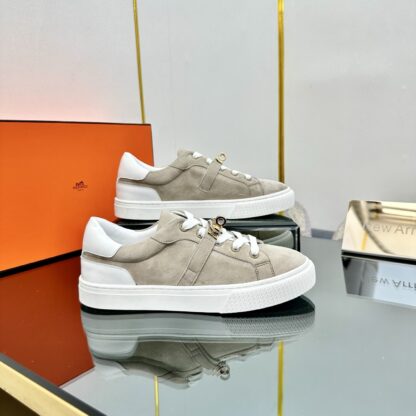Hermes couple thick-soled lace-up fashionable apricot white casual shoes - Image 6