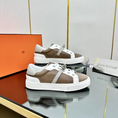 Hermes Couple's Thick-soled Lace-up Fashion Gray Apricot Casual Shoes - Image 6
