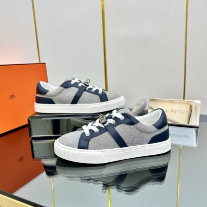 Hermes blue-grey couple's lace-up thick-soled fashionable casual shoes - Image 6