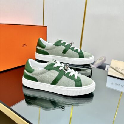Hermes green and white couple's lace-up thick-soled fashionable casual shoes - Image 6